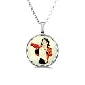 Sterling Silver Larger Round Michael Jackson Picture Pendant with 'Never Can Say Goodbye' Engraved Back on 20" Belcher Chain