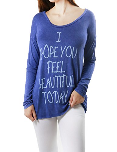 Feel Beautiful Today Printed Long Sleeve Round Neck Sweatshirt for Women (SMALL, WASHED BLUE-T12383)