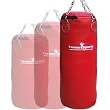 Kick Boxing Punch Bag Filled with Bag mitts & Chain Real Vinyl Red 5ft