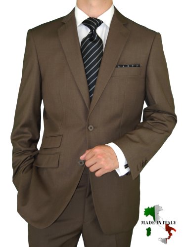 Bianco Brioni Made in Italy Wool / Silk Mens Suit 150's 2 Button Jacket 2pc Flat Front Pants Ticket Pocket Custom Working Buttonholes Business Suit Brown