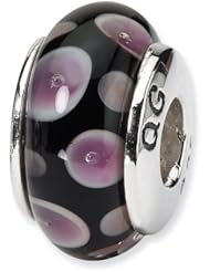 Reflection Beads - 925 Sterling Silver Purple Black Hand-blown Glass Bead