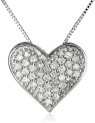 10k White Gold Diamond Heart Pendant Necklace 1/4 Cttw, 18"