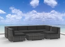 Big Sale Urban Furnishing - OAHU 7pc Modern Outdoor Backyard Wicker Rattan Patio Furniture Sofa Sectional Couch Set - Charcoal