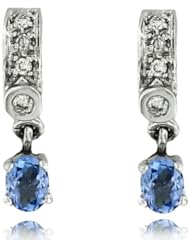 14K White Gold Tanzanite and Diamond Drop Earrings.