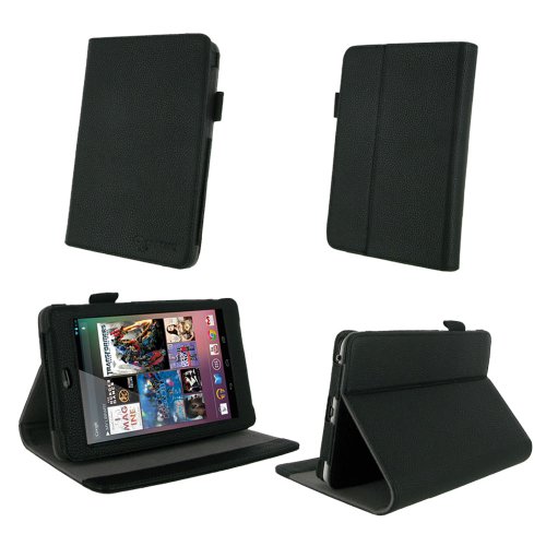rooCASE Multi-Angle (Black) Vegan Leather Folio Case Cover for Google Nexus 7 Tablet (Automatically Wakes and Puts the Nexus 7 to Sleep) Lifetime Warranty