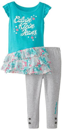 Calvin Klein Little Girls' Ruffled Tunic with Gray Pants