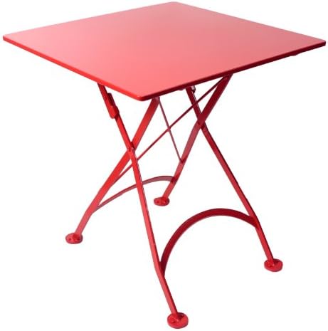 Mobel Designhaus French Café Bistro Folding Table, Flame Red Frame, 28" x 28" x 29" Height, Square Steel Metal Top