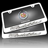 Cadillac 3D Name on Chrome Metal License Frames, Pair
