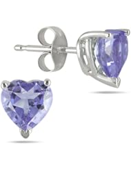 All-Natural Genuine 5 mm, Heart Shape Tanzanite earrings set in 14k White Gold
