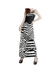 Sleeveless Striped Print Ruched Stretchy Full Length Cotton/Polyester Square Neck Maxi Dress 