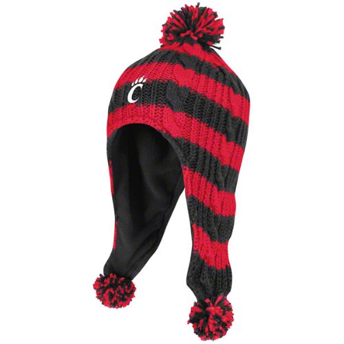 adidas Cincinnati Bearcats Youth Red-Black Striped Tassel Knit Beanie