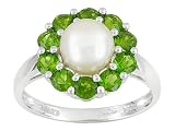 7MM WHITE CULTURED FRESHWATER PEARL WITH 1.32CTW CHROME DIOPSIDE STERLING SILVER RING