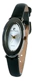 Pierre Cardin Ladies Black Leather Strap Oval Silver Dial Watch