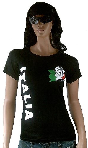 Ticila Damen T-Shirt Miss Italia Italien Italy Forza Squadra Azzurra Azzurri Fussball WM EM Designer Fan Tee Trikot Schwarz XL 42