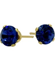 0.60Ct. Genuine 4mm Round Sapphire 14 Karat Yellow Gold Stud Earrings for Girls
