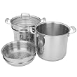 MIU France Stainless Steel Pasta Cooker and Steamer with Glass Lid, 10-Quarts