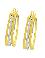 14 Karat Two-tone Gold 3-row Oval Hoop Earrings