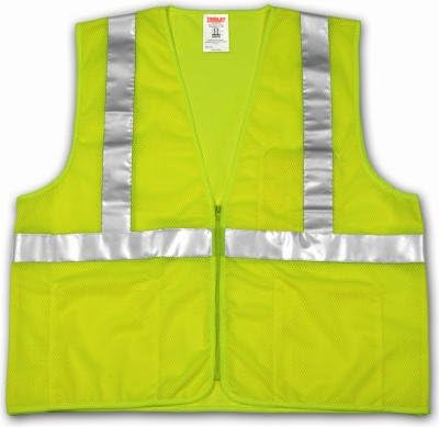 JOB SIGHT V70632.4X-5X ANSI 107 Class 2 Polyester Mesh Zipper Vest, Size 4X-5X, Fluorescent Yellow/Green