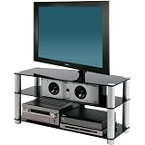 Alphason ADP3/96PB - Glass Stand With Bracket For LCD & Plasma TV Up To 46- With 40 Degree Swivel - Piano Black Glass With Silver Legs