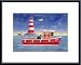 Boat and Lighthouse by Martin Wiscombe 11.75X15.75 Framed with Black Metal Frame