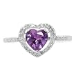 10k White Gold Heart-Shaped Amethyst w/ Diamonds Heart Ring