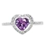 10k White Gold Heart-Shaped Amethyst w/ Diamonds Heart Ring, Size 7