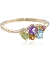 10k Yellow Gold Multi-Colored Semi Precious Cluster Heart Ring