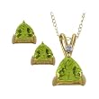10K Yellow Gold with Trillion Cut Peridot Necklace and Earrings Set - 18"