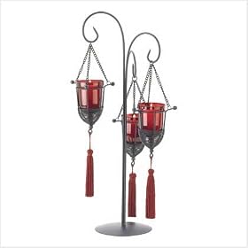 Red Glass Hanging Votive Candle Holder with Tassles - Valentines Day Decor or Gift Idea for Her