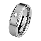 7mm 1 One Stone Diamond Bezel Cobalt Free Tungsten Carbide Comfort-fit Wedding Band Ring (0.04 CTW., G-H, SI1-SI2)