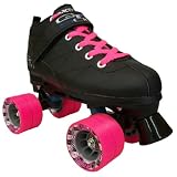 Pacer Mach-5 GTX500 Black Boots with Pink Wheels & Pink Laces Mens Boys Ladies Womens Girls Youth Childrens Kids Quad Speed Roller Skating Skates