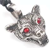 Red Stone Eyes WEREWOLF Silver Tone PEWTER Pendant Necklace