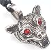 Red Stone Eyes WEREWOLF Silver Tone PEWTER Pendant Necklace