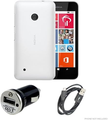 Nokia Lumia 530 - Car Charger Adapter + USB Data Cable (2pc Combo Bundle Kit) - Black