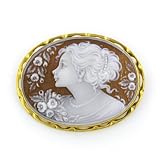 18K Conch Shell Cameo Pin/Pendant With 18K Frame