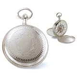 Charles-hubert ,Pocket Watch - Chrome Plated Double Cover, Black Roman Numerals-3537 by Goldfinger