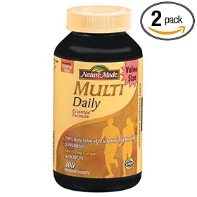 Nature Made Multi Daily With Iron & Calcium Tablets, Value Size, 300-Count Plastic Bottles (Pack of 2)