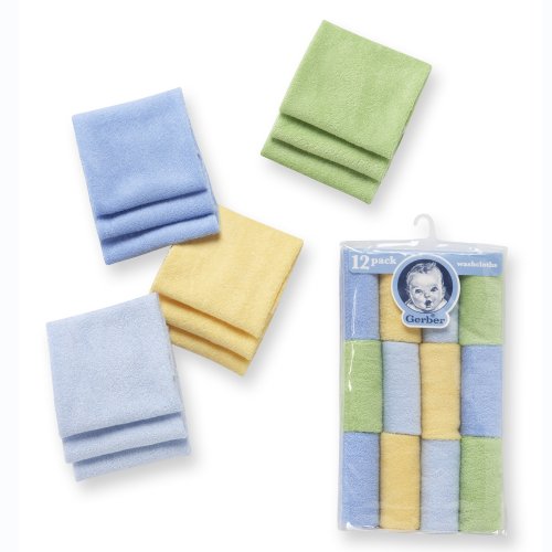 Gerber Wash Cloth, 12 Pack, Boy