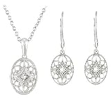 Sterling Silver Diamond Necklace and Lever Back Earrings Sets - 0.09 CT TW