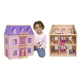 Melissa & Doug Multi-Level Solid Wood Dollhouse w/ Family of 5 Dolls