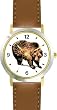 Grizzly Bear or Brown Bear Animal - WATCHBUDDY&reg; DELUXE TWO-TONE THEME WATCH - Arabic Numbers - Brown Leather Strap-Women's Size-Small