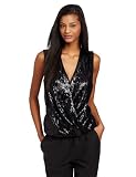 41YSk2g9WrL. SL160  HALSTON HERITAGE Womens Sleeveless Wrap Front Zebra Sequin Top