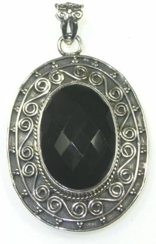 Large Faceted Black Onyx Silver Pendant