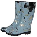 Women's Blue Playful Dogs Waterproof Rubber Rain Boots w/ Buckle
