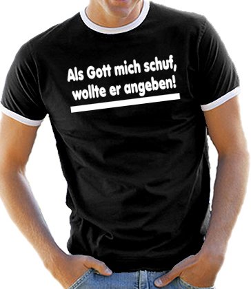 Touchlines Herren Kontrast / Ringer T-Shirt Als Gott mich schuf..., black/white, XL, B5106 Preisvergleich