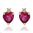 Stud Earrings With 2.00ctw Created Rubies and Topazes Well Made in Yellow Gold Length 9mm