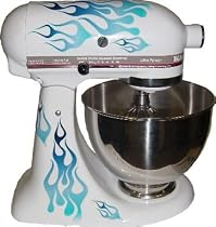 Ice Mix Double Decal Flame Kit blue and white, designed to fit all KitchenAid stand mixers, including Pro 600, Artisan, Ultra Power, 4, 5, 6 qt quart mixers, without accessory interference. ELIGIBLE FOR FREE SUPER SAVER SHIPPING ON ORDERS OVER $25