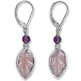 Sterling Silver Pink Shell Leaf Earrings w/ Amethyst by Sajen