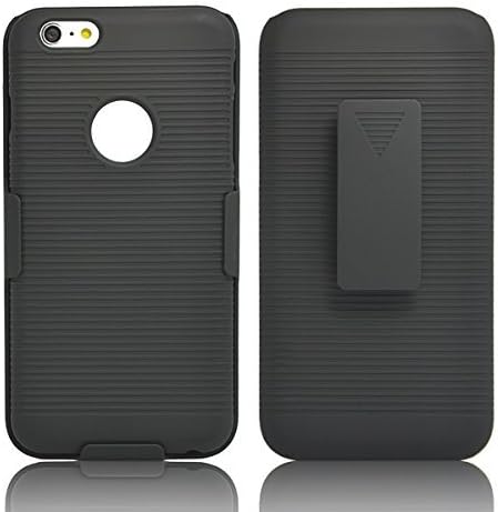 Saapni Premium Apple iPhone 6 Plus Holster Combo - Rubberized Ribbed Texture Shell &amp; Holster with Fixed Ratching Belt Clip - Black