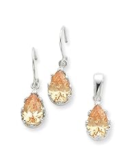 Sterling Silver Champagne CZ Earrings And Pendant Set